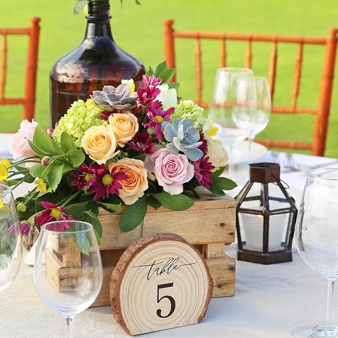 Novabright 11 Pcs Wooden Wedding Table Numbers 1-10, Wooden Restaurant Table Numbers Centerpieces Decoration for Weddings, Reception, Special Events, and Restaurant Use
