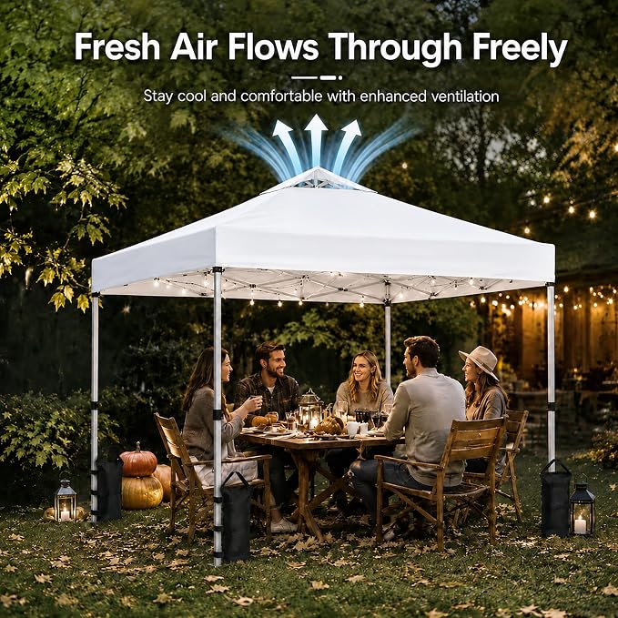 10x10 Pop Up Canopy Tent – One-Person Setup, Waterproof & UV-Blocking, Heavy-Duty Steel Frame, Wheeled Bag & Sandbags – Outdoor Shelter for Party, Camping, Beach, Outside Events (White)