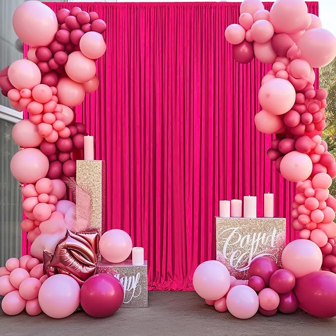 30ft x 10ft Fuchsia Wrinkle Free Backdrop Curtains for Parties,6 Panels 5×10ft Thick Silky Polyester Hot Pink Photo Backdrop Drapes Curtain for Barbie Party Wedding Birthday Baby Shower Photography