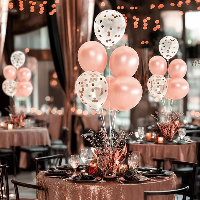 6 Set Rose Gold Christmas Table Balloons Foil Spray Table Centerpiece with Rose Gold and Confetti Balloons Stand Kit for Birthday Party Baby Shower Wedding Bridal Shower Prom Cake Table Decorations