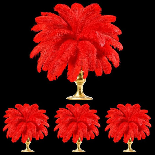TaoBary White 60 Pcs Red Natural Ostrich Feathers Plumes for Valentine's Day Wedding Birthday Party Red Centerpieces 12-14, 10-12, 8-10 Inches Vase Feathers Flower Arrangement Decors DIY Crafts