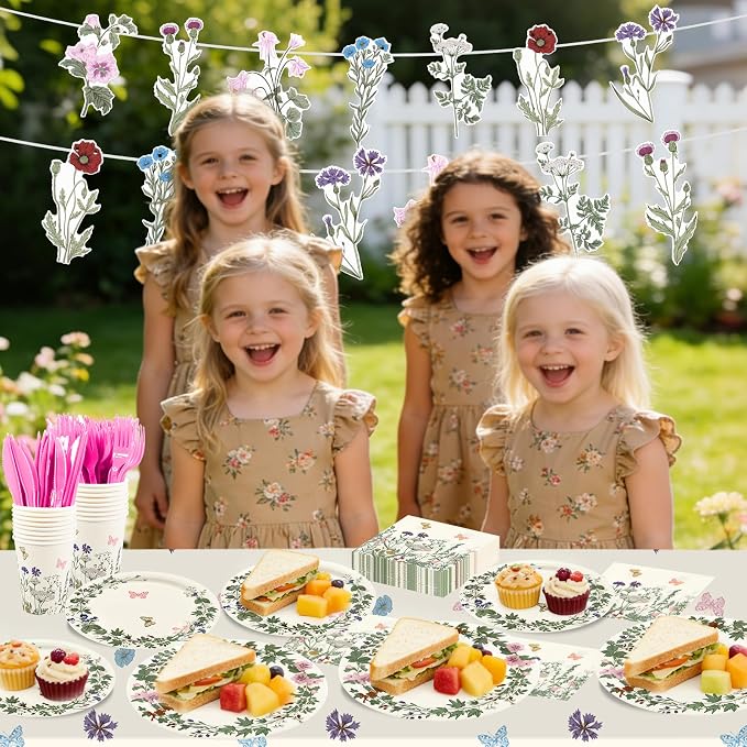 182pcs Wildflower Party Supplies,Disposable Wildflower Paper Plates and Napkins Tableware Set,for Baby Shower, Wedding, Birthday Party Decorations,Serves 30