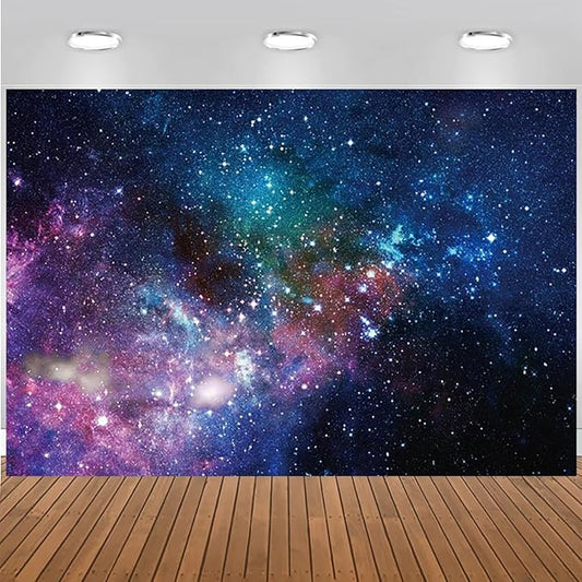 7x5FT Space Backdrop Starry Galaxy Photography Background Boys Girls Planet Theme Birthday Party Cake Table Decorations Banner Photo Booth Props