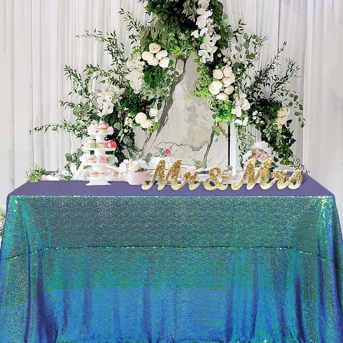 ShiDianYi Iridescent Green Tablecloth for Rectangle Table Sequin Tablecloth 90X156 Inch Sparkle Table Linen for Christmas Party Cake Decor Shiny Green Tablecloth Rectangular Wedding