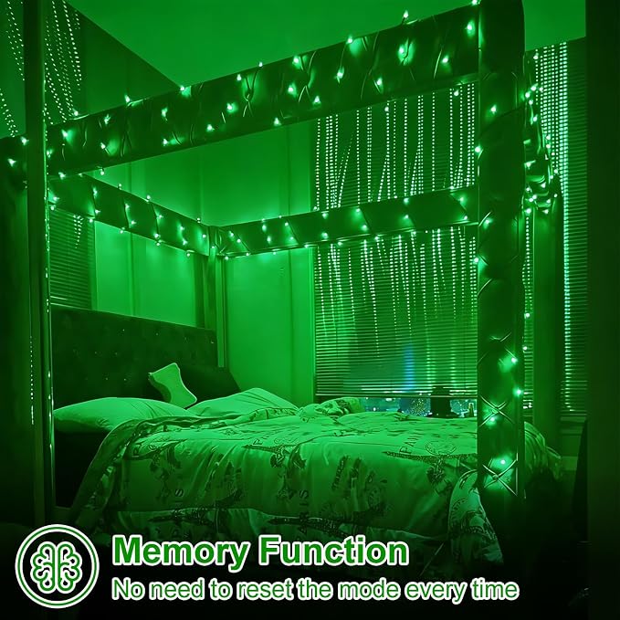 QITONG String Lights Battery Operated, 2 Pack Each 33ft 100 LED Green Halloween Lights Outdoor Waterproof, 8 Modes Clear Wire Christmas Twinkle Fairy Lights Indoor with Remote