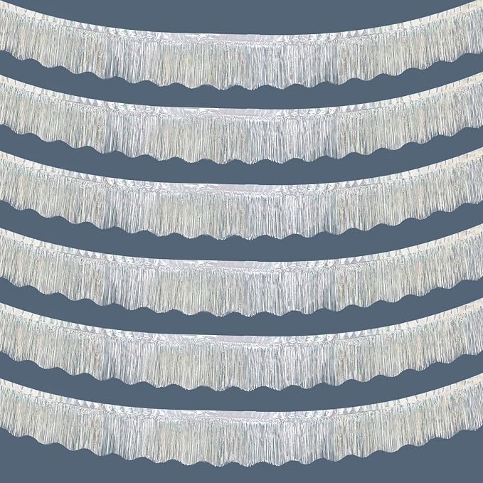 LOLStar Silver Foil Fringe Tinsel Garland, Tinsel Streamers Banner, 6 Pack | 60Ft Tinsel Streamers, Shiny Silver Tinsel Fringe Banner for Wedding, Birthday, Anniversary, Christmas, New Year Party Decor
