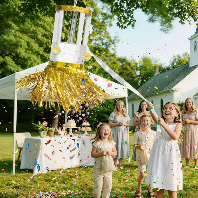 WERNNSAI Baptism Spinning Piñata - Baptism Spinning Party Supplies Piñata Bundle with DIY Stickers for Baby Sacrament Theme Birthday Party Game Decorations (13" x 7.8" x 7.8")