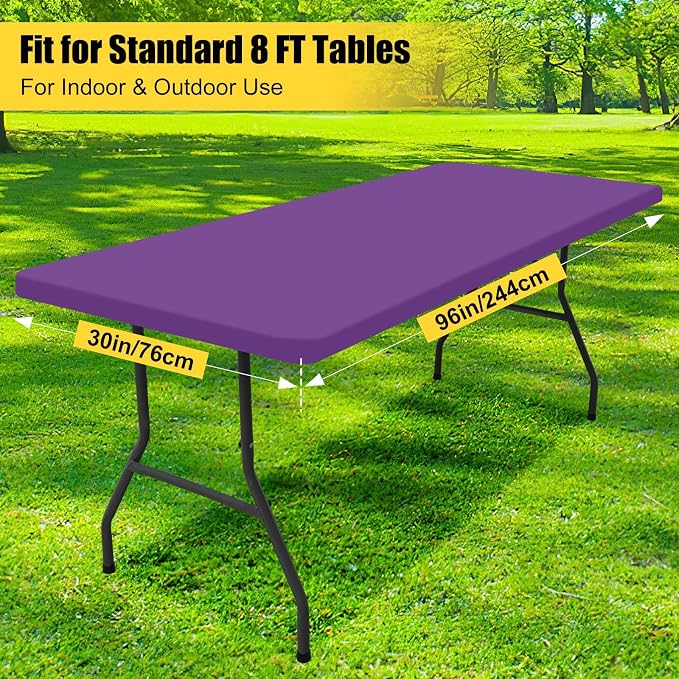 Smiry 6 Pack Rectangle Picnic Table Cloth, Waterproof Elastic Fitted Tablecloths, Washable Polyester Rectangular Patio Table Cover for Camping, Indoor and Outdoor (Purple, 30"x96")