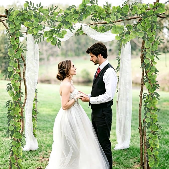 RECUTMS Artificial Eucalyptus Vine Garland with Willow Leaves 2Pcs 6Ft Fake Hanging Silk Greenery Faux Ivy Plant for Indoor Outdoor Home Wedding Arch Party Table Porch Summer Decor(Dark Green)