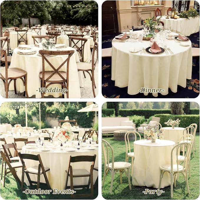 Showgeous 4 Pack Beige Round Tablecloth 90 Inch Table Cloth for Round Tables Polyester Tablecloths Table Cover for Dining Wedding Party