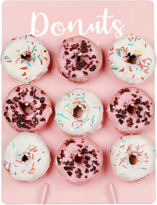 Donut Stand for Party, Donut Wall Holders for Table, Reusable Wood Doughnut Pegboard for Bridal Shower, Birthday, Wedding, Holds 9 Donuts