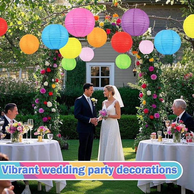 Colorful Paper Lanterns, 24Pcs Hanging Lanterns for Classroom & Party Decor | 6-12 Inch Assorted Rainbow Lantern Set for Birthdays, Summer Parties, Weddings, Baby Showers and Colorful Hanging Decor