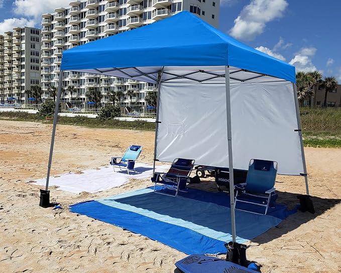 ABCCANOPY Outdoor Pop Up Canopy10x10 Beach Camping Canopy with 1 Sun Wall, Bonus Backpack Bag, Stakes and Ropes, Royal Blue