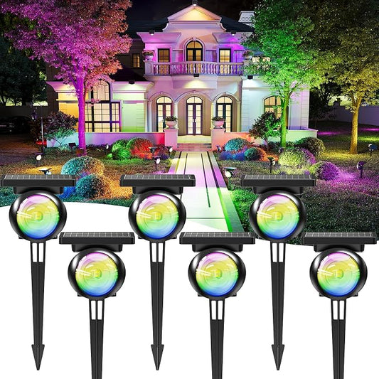 Monocular Solar Spot Lights Outdoor Waterproof, RGB+3CCT Solar Tree Spotlight, Bright Solar Uplights for Halloween Decorations Outdoor, Multicolor Garden Yard Landscape Path Lights [6Pack]