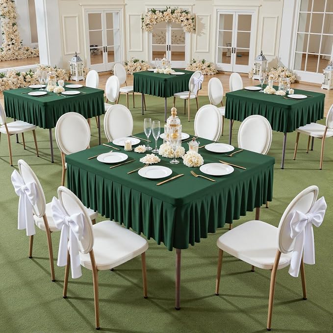 Shillance 34x34 Inch Green Spandex Square Tablecloth,Wrinkle Free Green Fitted Table Cloth for Square Tables,Washable Pleated Table Cover for Wedding Birthday Cocktail Party Buffet Dinner Camping