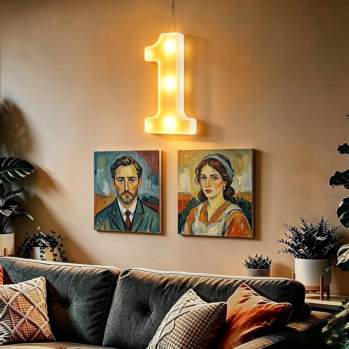 Light Up Number 1" Letters, Marquee Number Lights Sign, Romantic Table Decoration for Valentine's Day Wedding Anniversary