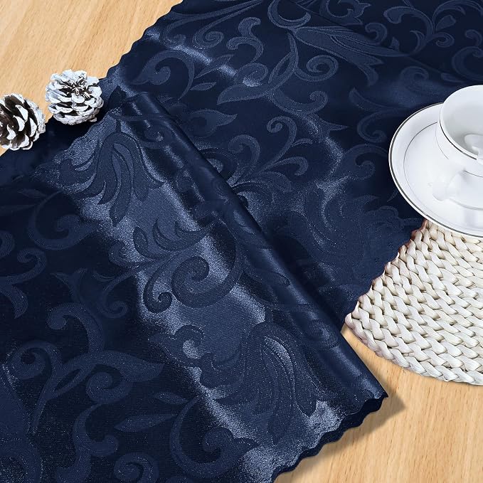 MILVOWOC 4 Pack Navy Blue Damask Table Runner, 12 x 72 Inch Satin Jacquard Rectangle Decorative Table Runner for Party Banquet Birthday Dinner Wedding Table Decor