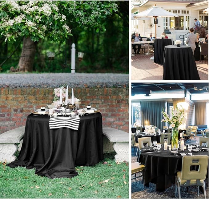 Fani 6 Pack Black Round Tablecloth, 90 Inch Polyester, Stain & Wrinkle Resistant, Washable Fabric, Circular Table Cover for Wedding Party Dining Banquet