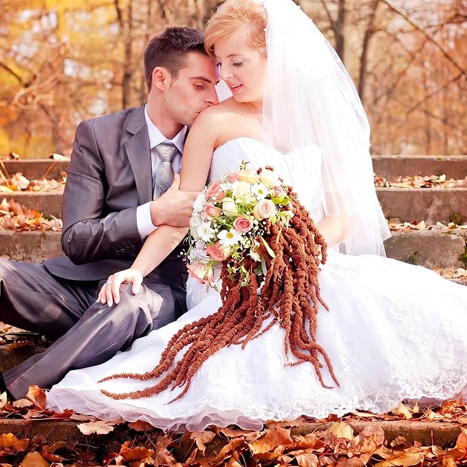 Suncalla 12 Pcs Brown Spring Natural Dried Amaranthus Hanging Flowers Amaranthus Artificial Flowers for Wedding Arch Bouquet Floral Garland Wall Home Decoration (23 Inch)