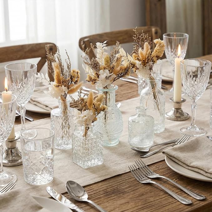 Yerliker 48pcs Glass Bud Vase Set with Dried Flower Bouquet Wedding Centerpieces for Tables, Mini Clear Bud Vases Boho Dried Flower for Centerpieces Rustic Wedding Birthday Party Anniversary Decor