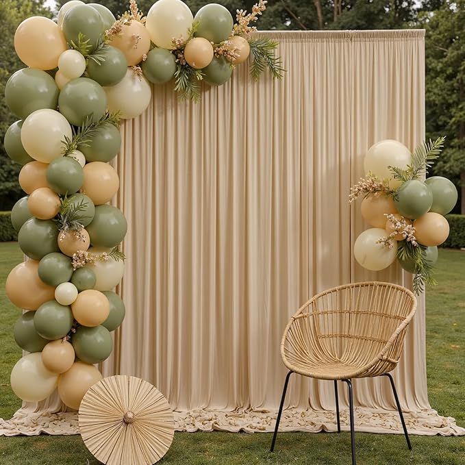 20ft x 8ft Wrinkle Free Beige Backdrop Curtains for Parties Weddings, 4 Panels 5×10ft Soft Silk Polyester Photo Backdrop Drapes for Birthday Baby Shower Baptism Photo Photography Background Cloth