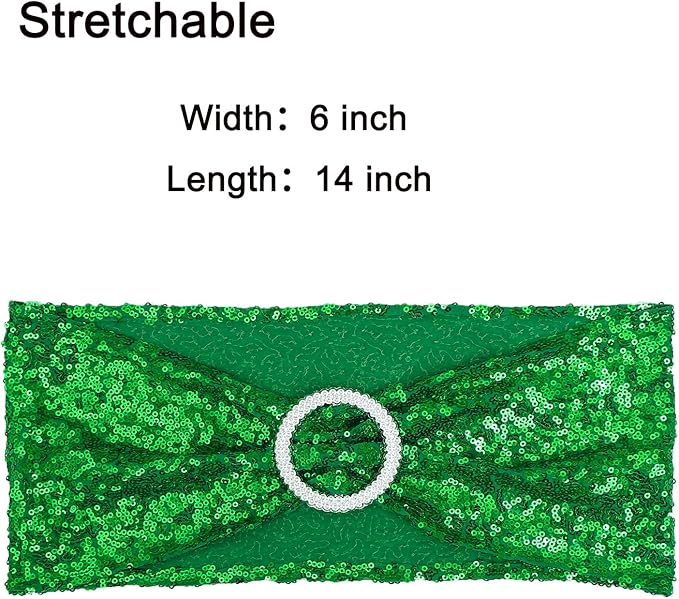 Sequin Green Chair Sashes 100 Pack Glitter Christmas Chair Bows Emerald Green Chairs Bands with Buckles for Wedding Birthday Party Bridal Shower Anniversary Engagement Events Decorations