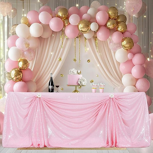 PartyDelight Pink Sequin Tablecloth 90"x156" Rectangle Shimmer Table Cloths Sparkle Glitter Wedding Banquet Decorations