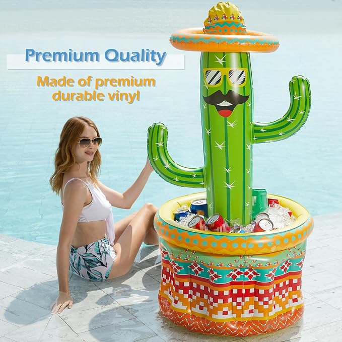 Jasonwell Inflatable Pool Party Cooler - Fiesta Cactus Ice Bucket Luau Hawaiian Tropical Beach Themed Birthday Easter Party Decorations Favors Outdoor Decor Pool Games Set for Kids Adult