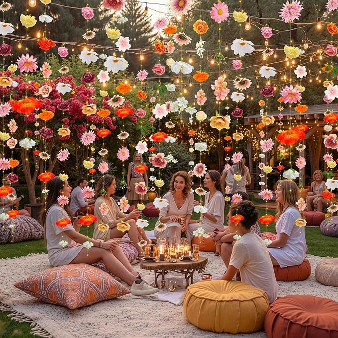 Suncalla 6 Pack 35.4ft Fake Flower Garland Backdrop with LED Lights Hanging Wildflower Floral Vine Decorations for Wedding Bridal Shower Birthday Baby Shower Party Backdrop(Vivid,Multicolor)
