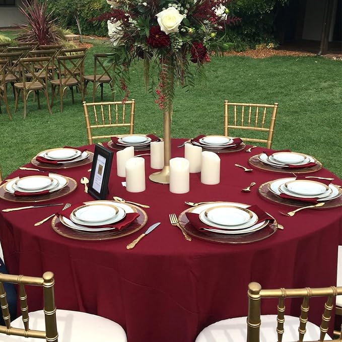 12 Pack Round Tablecloth 90 Inch - Burgundy Polyester TableCloth for Round Table, Premium Burgundy Tableclothes Washable Fabric Table Cover for Wedding Party Banquet Restaurant Reception Dining