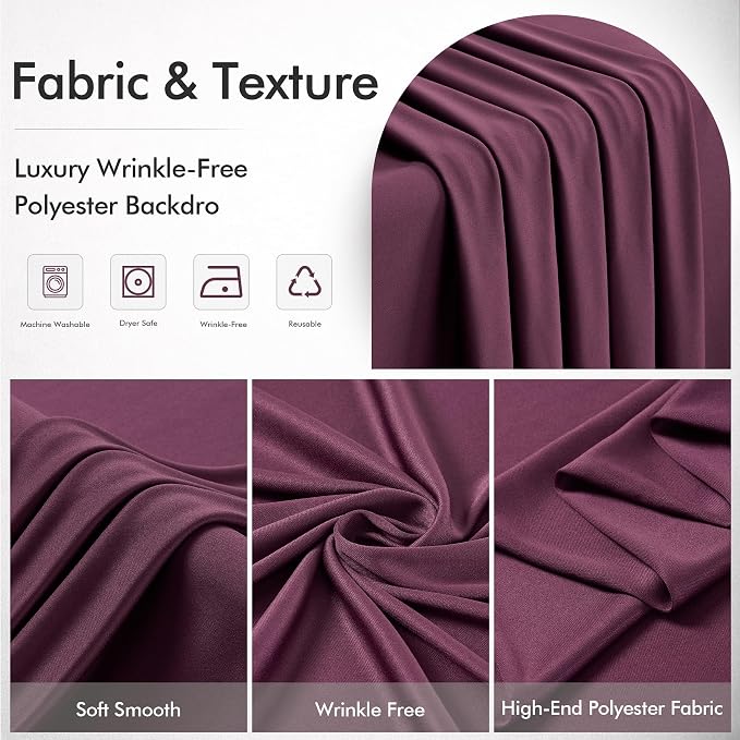 10ftx12ft Wrinkle Free Maroon Backdrop Curtain, 2 Panels 12FT Height Wedding Burgundy Backdrop Drapes, Silky Polyester Back Drop Cloth for Birthday Photography Background Party Backdrop Draping