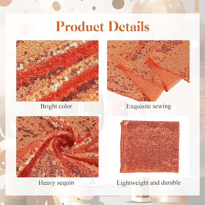Newwiee Sequin Chair Sashes and Table Runners, Sequin Chair Bows, Glitter Table Runners for Birthday Party Wedding Banquet Holiday Decorations (Orange,54 Pcs)