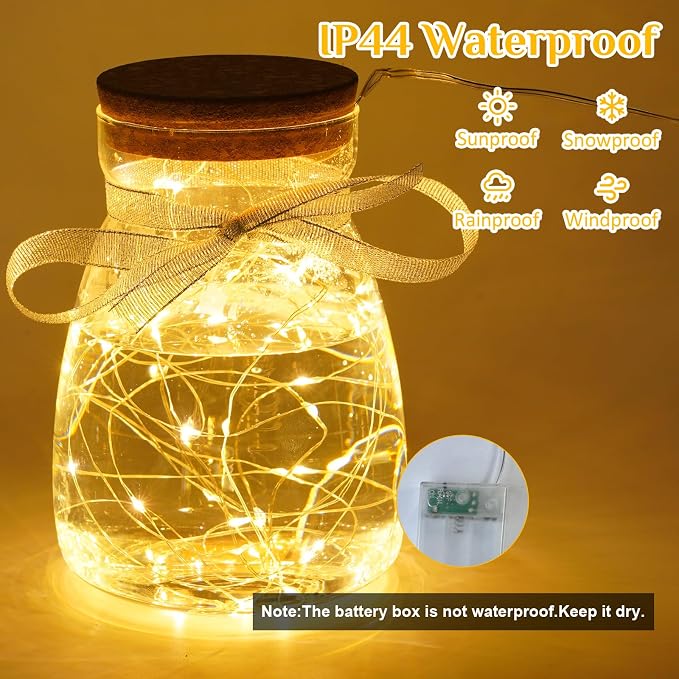 QITONG Warm White Fairy Lights Battery Operated, 8 Pack Each 16ft 50 LED Outdoor Christmas String Lights, Silver Wire Mini Twinkle Light Indoor