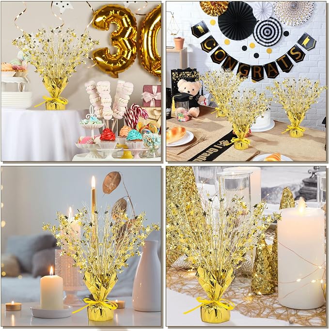 Crowye 6 Pcs Metallic Foil Spray Centerpiece Party Star Decoration Table Decor for Birthday Wedding Bachelorette Summer Party Holiday(Gold,Small Star)