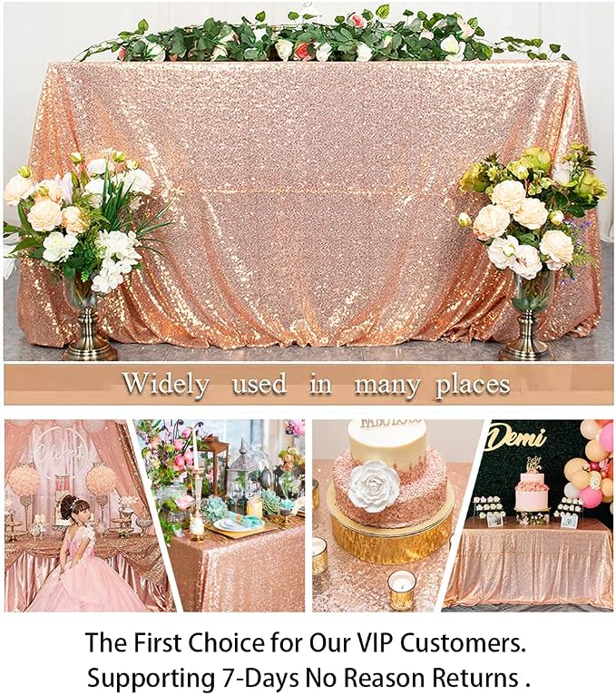 ShiDianYi Sequin Tablecloth 50x72-Inch,Rose Gold Elegant Shimmer Square Table Linens, Sparkly Table Cloth/Overlay