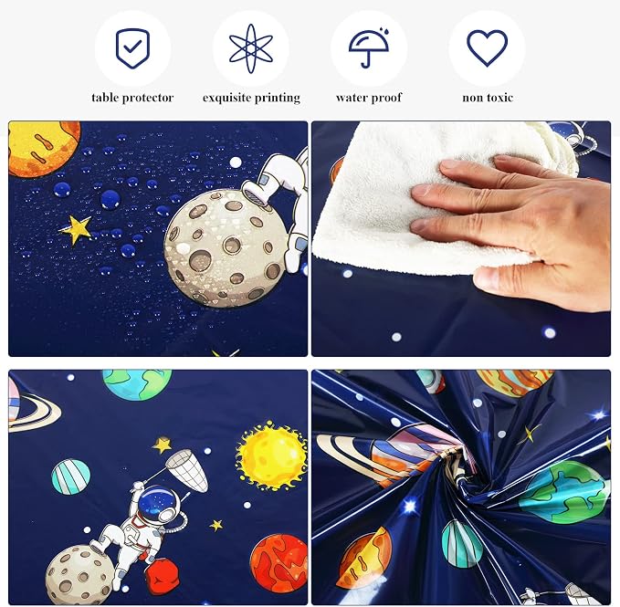 Oudain 3 Pcs Space Tablecloth Decorations Plastic Galaxy Table Cloth Space Theme Birthday Party Supplies for Boy Spaceship Planet Astronaut Rockets Disposable Table Covers, 54 x 108 Inch (Vivid Style)