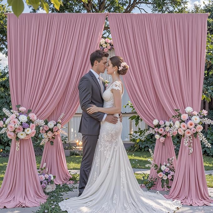 8 Panels Dusty Pink Backdrop Curtain for Wedding Parties Wrinkle Free Pink Photo Curtains Backdrop Drapes Fabric Decoration for Birthday Party Baby Shower 40ft(W) x 10ft(H)