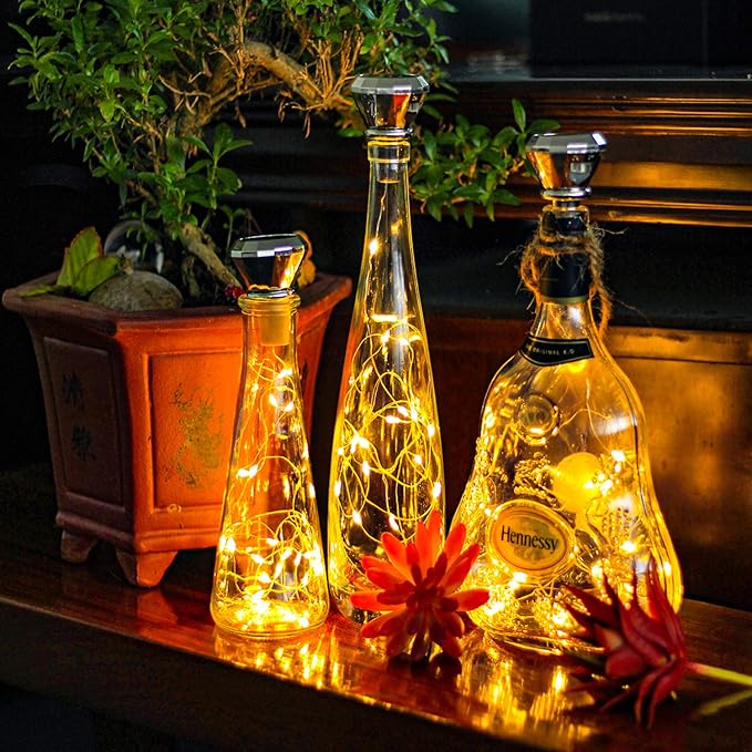 ostritec Upgraded Solar Diamond Shaped Wine Bottle Lights, 8 Pack 20 LED Fairy Lights with Solar Cork Lights Outdoor Waterproof for Wedding Party Decor Women Gift