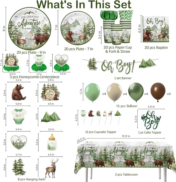 Xynic 144pcs Let The Adventure Begin Baby Shower Decorations Tableware Complete Party Set, Let The Adventure Begin Decorations, Serves 20 Guests, for Boy Baby Shower Party