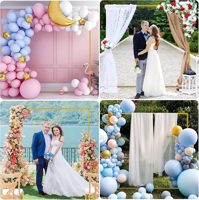 Fomcet 6.6FT x 6.6FT Gold Metal Square Backdrop Stand and Black Wedding Arch Cover Spandex Fabric for Birthday Party Baby Shower Anniversary Arch Stand Decoration