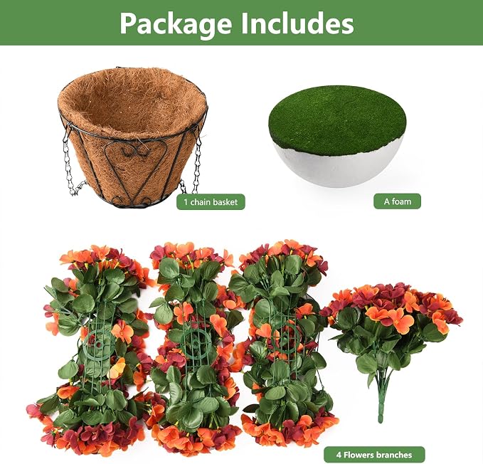 INQCMY Fake Flowers with Hanging Basket Realistic Artificial Begonias | Faux Plants in Planters UV Resistant for Outdoors Fall Decor, Silk Trailing Flower for Outside Windowsill Porch Patio Yard