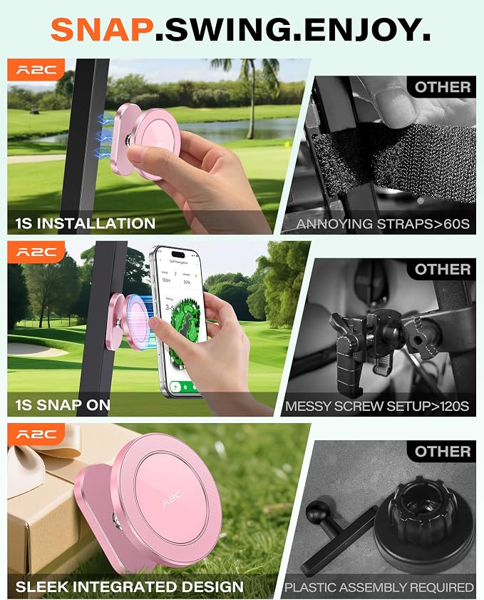A2C Alloy Magnetic Golf Cart Phone Holder for MagSafe iPhone, Cool Golf Gifts for Female Golfers Her Ladies Women Girls Mom Mother Wife, Romantic Golf Course Accessories Essentials Gadgets (Pink)