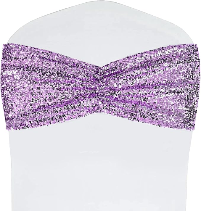 Eternal Beauty 50 Pack Sequin Chair Sashes Glitter Band Lavender Chair Sashes for Wedding Cover Decoration