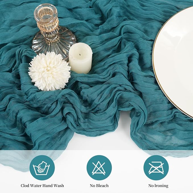 20 Pack Cheesecloth Table Runner 17 x 108 inch Long Boho Gauze Table Runners Semi Sheer Table Runner for Wedding Decor, Baby Shower, Birthday Party, Banquet (Teal)