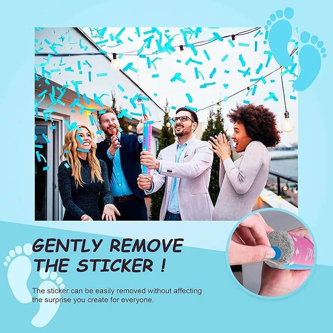 POPUPARTY Gender Reveal Confetti Cannon | No Powder Confetti Poppers | Ideal for Baby boy Gender Reveal Decoration (6 blue)
