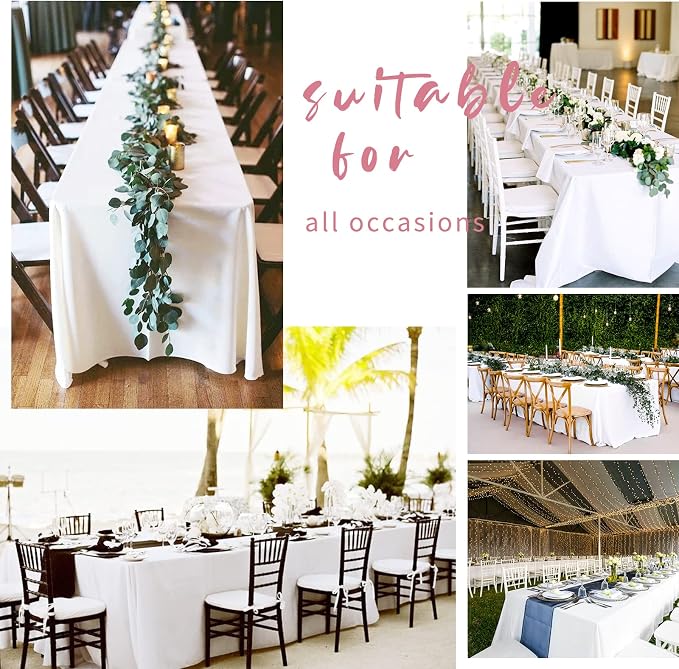 Pesonlook 12 Pack White Tablecloth-60 x 126Inch Rectangular Tablecloth Polyester Washable Fabric Table Cover for 8 Feet Rectangle Tables, for Wedding/Buffet Party/Dining Table/Events
