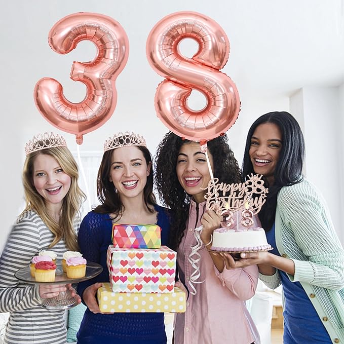 38th Birthday Decorations for Women, Including 38th Birthday Sash and Tiara, Cake Topper and Candles, Number Balloons, 38 Year Old Gifts for Women