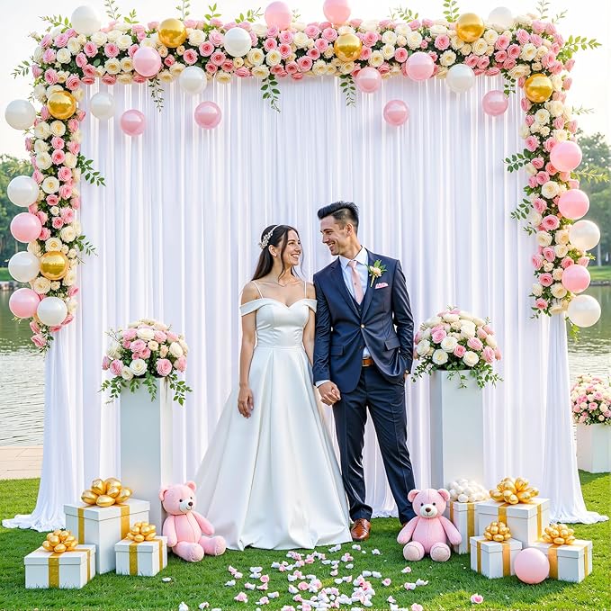 6 Panels White Backdrop Curtain for Parties Wedding Wrinkle Free 30ft x 10ft Backdrop Drapes for Baby Shower Gender Reveal Birthday Photo Photography Polyester Fabric Background Decoration