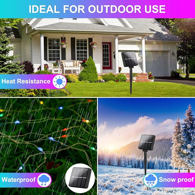 Brightever 4-Pack Solar String Lights Outdoor 288FT, Each 72FT 200 LED Solar Fairy Lights Waterproof, 8 Modes RGB Twinkle Lights for Christmas, Halloween, Party, Wedding Decorations(Multicolored)