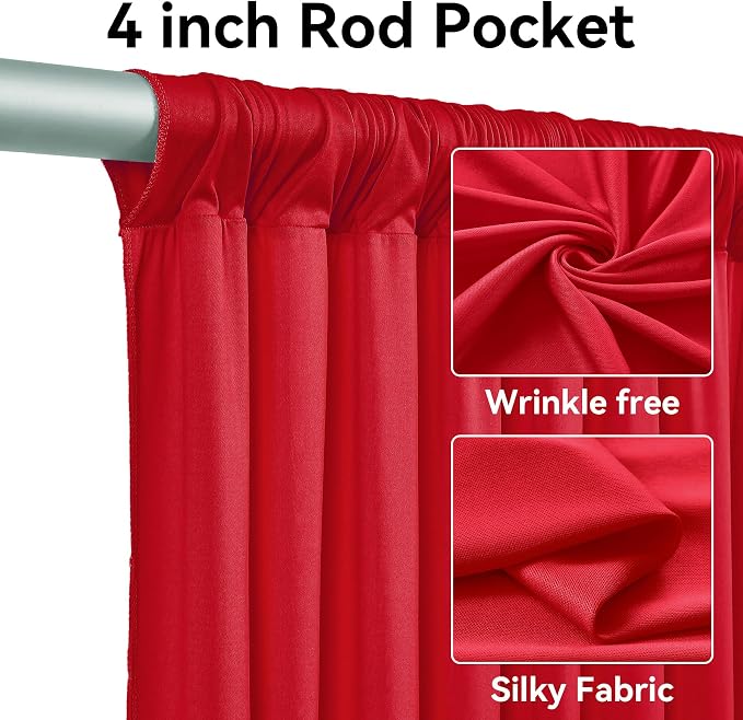 4 Panels 5x20ft Red Ceiling Drapes for Wedding Parties, Wrinkle Free Thick Polyester 20ft Extra Long Wedding Draping Red Ceiling Curtains Arch Drapery
